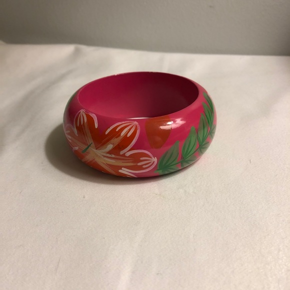 Vintage Wooden Bracelet with Hand Painted Flowers - Picture 4 of 13